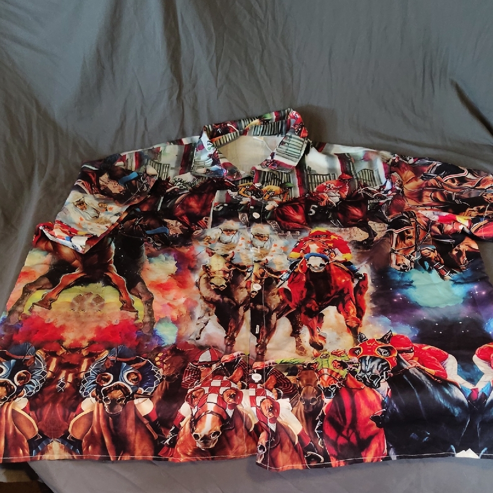 Vibrant Horse Print Casual Button Down Shirt